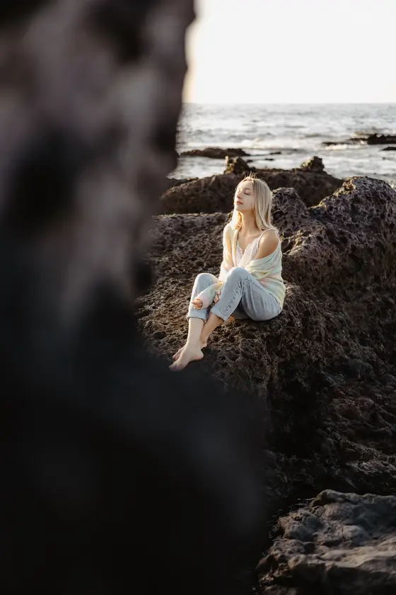 Meditation natural pools Tenerife volcanic rocks ocean serenity portrait photography session