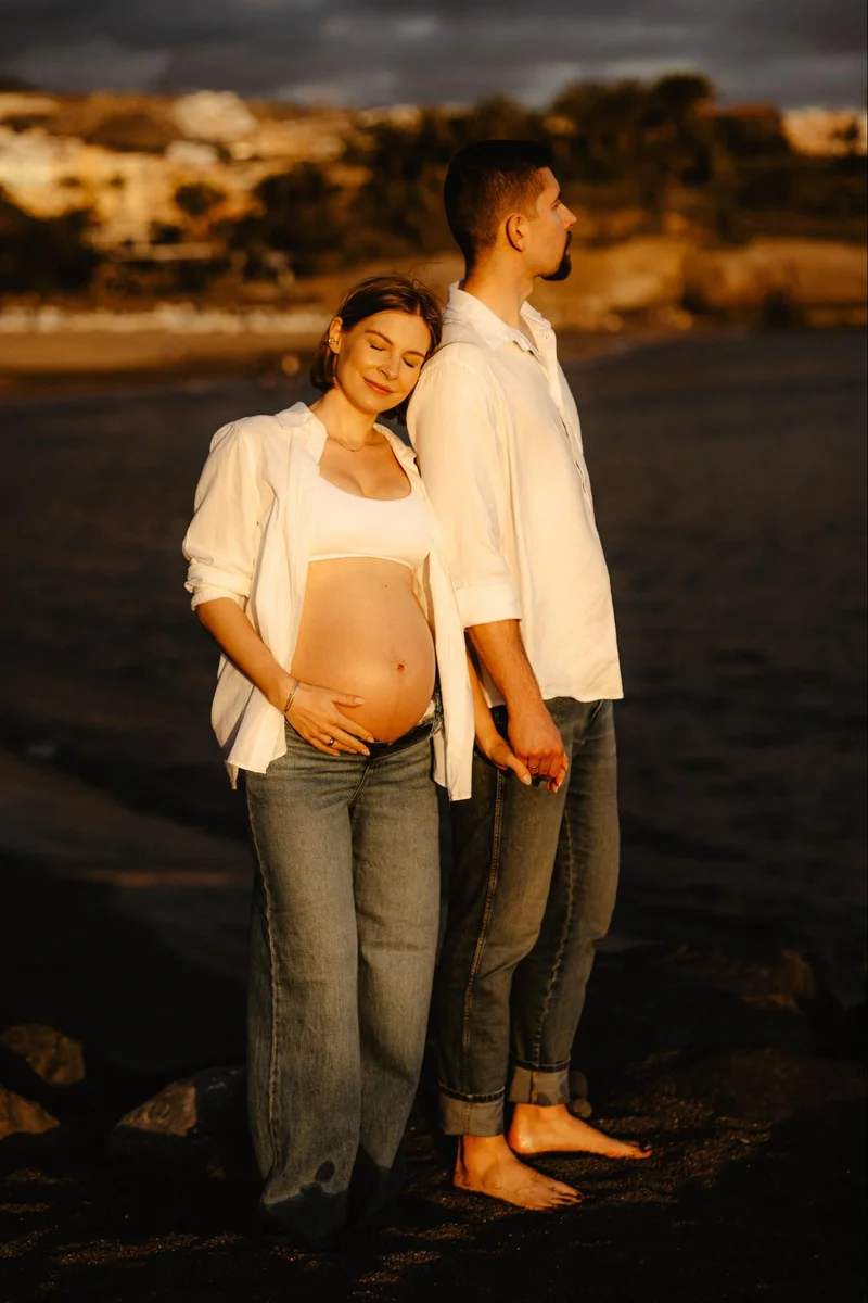 Expecting couple during a sunset maternity photo session