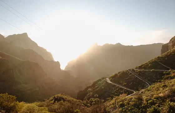 Masca wedding photography mountain canyon sunrise with golden light and volcanic formations
