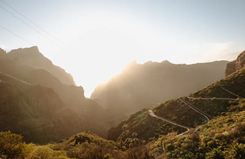 Masca wedding photography mountain canyon sunrise with golden light and volcanic formations
