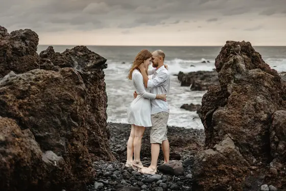 Romantic embrace between rock formations on Tenerife coastline Puerto de la Cruz