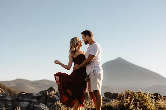 Romantic couples photography in Tenerife with Teide volcanic landscape in frame 52