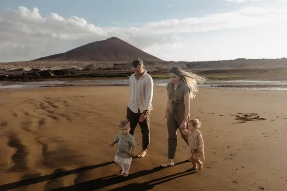Family beach walk with Tenerife mountains family session vacation harmonious memories landscape